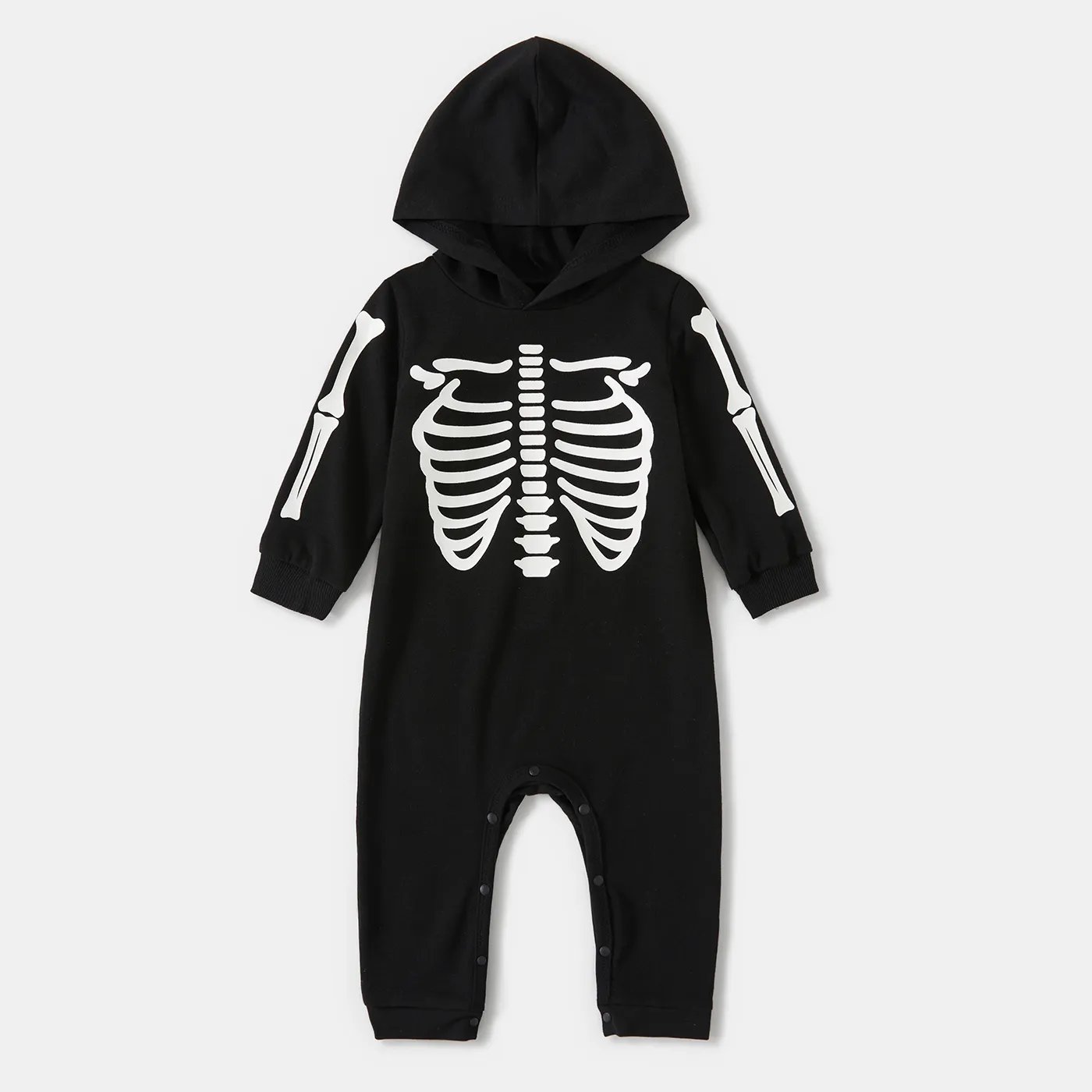 Halloween Glow In The Dark Skeleton Print Black Family Matching Long-sleeve Hoodies