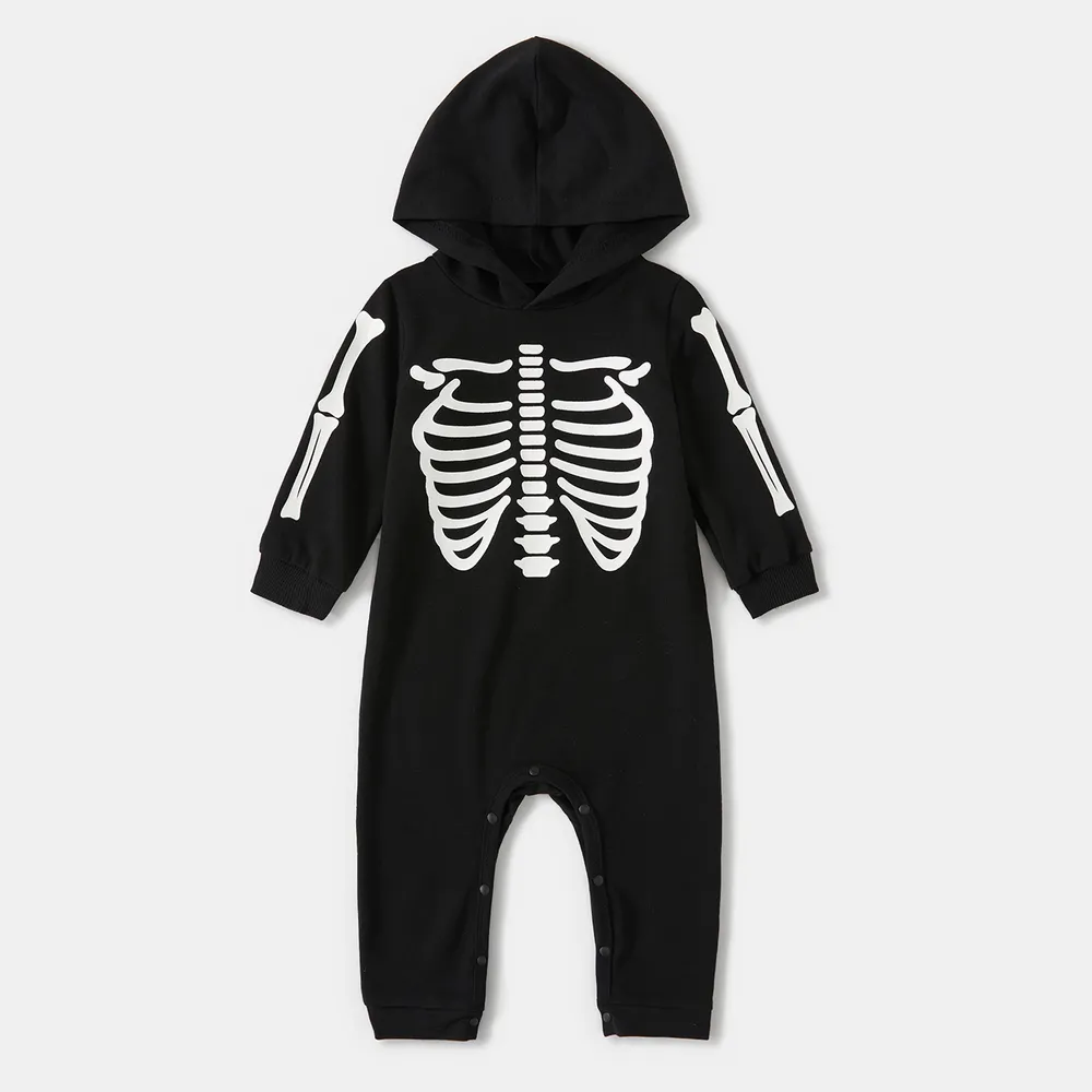 Halloween Glow In The Dark Skeleton Print Black Family Matching Long-sleeve Hoodies  big image 1