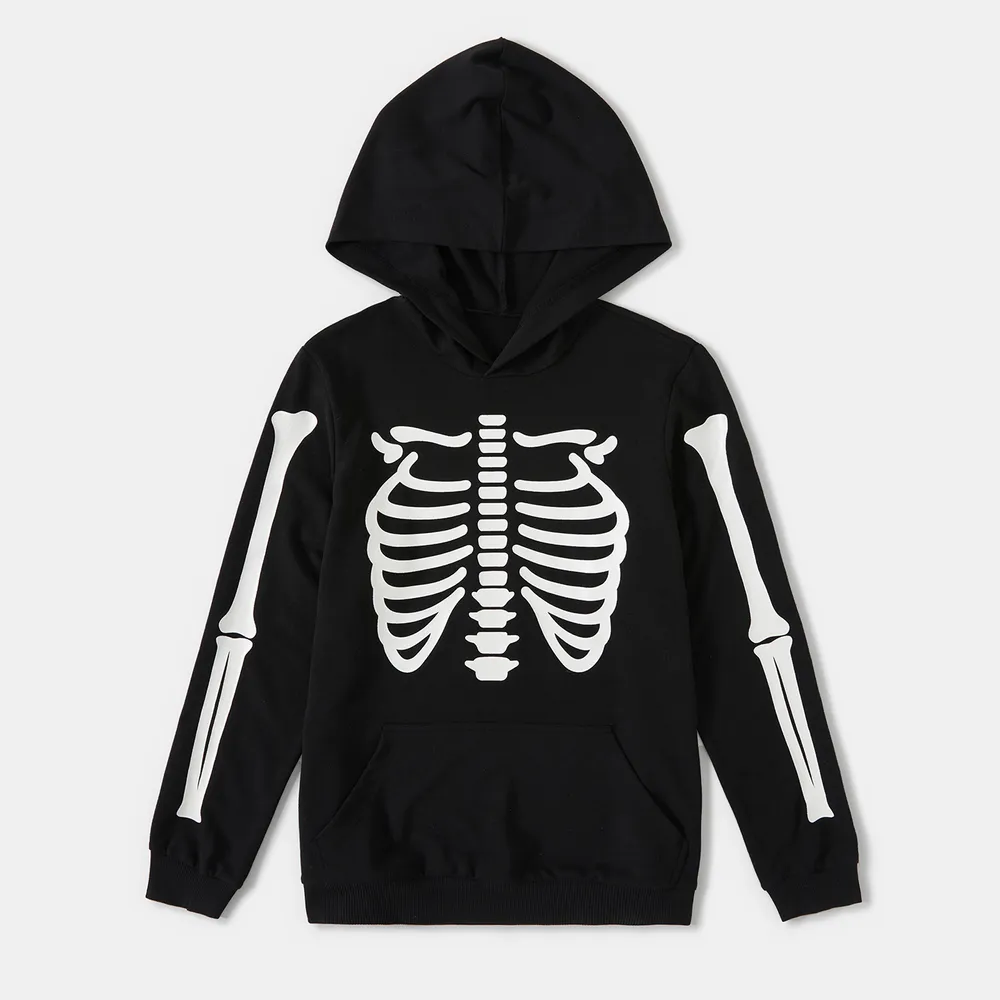Halloween Glow In The Dark Skeleton Print Black Family Matching Long-sleeve Hoodies  big image 11