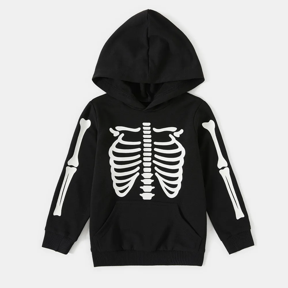 Halloween Glow In The Dark Skeleton Print Black Family Matching Long-sleeve Hoodies  big image 9