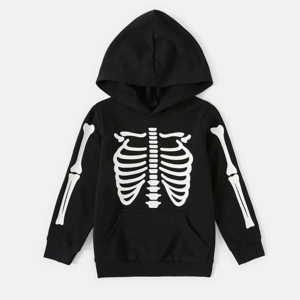 Halloween Glow In The Dark Skeleton Print Black Family Matching Long-sleeve Hoodies big image 9