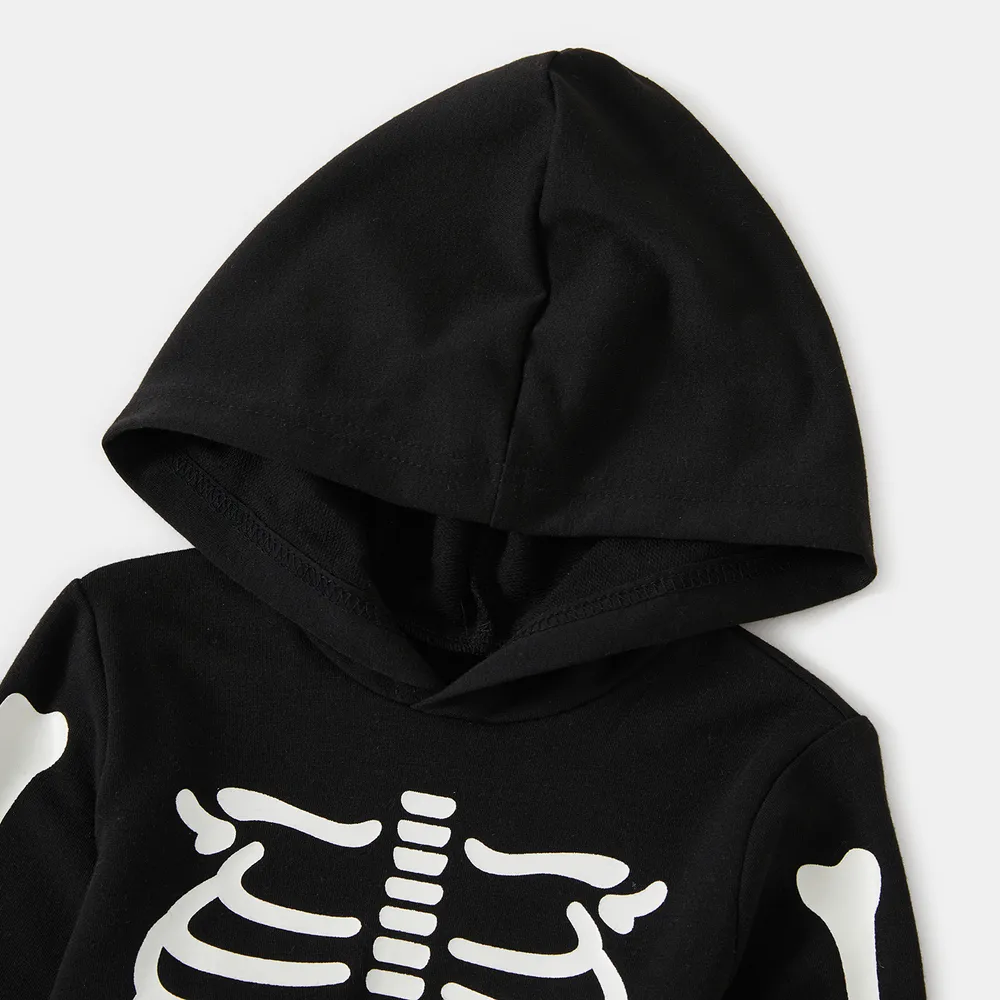 Halloween Glow In The Dark Skeleton Print Black Family Matching Long-sleeve Hoodies  big image 4