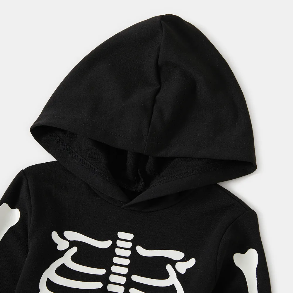 Halloween Glow In The Dark Skeleton Print Black Family Matching Long-sleeve Hoodies big image 4