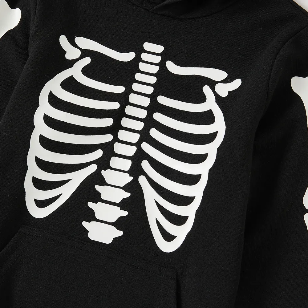 Halloween Glow In The Dark Skeleton Print Black Family Matching Long-sleeve Hoodies  big image 8