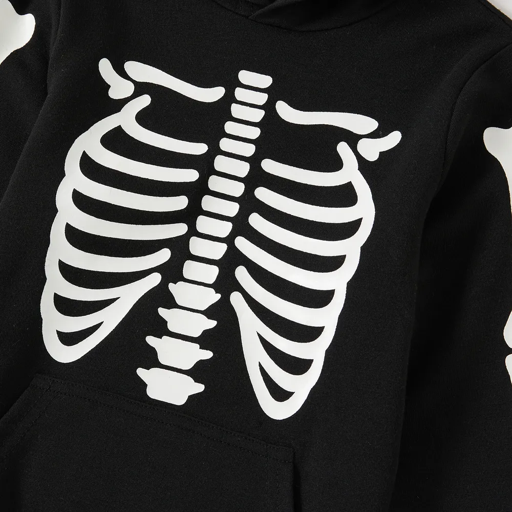 Halloween Glow In The Dark Skeleton Print Black Family Matching Long-sleeve Hoodies big image 8
