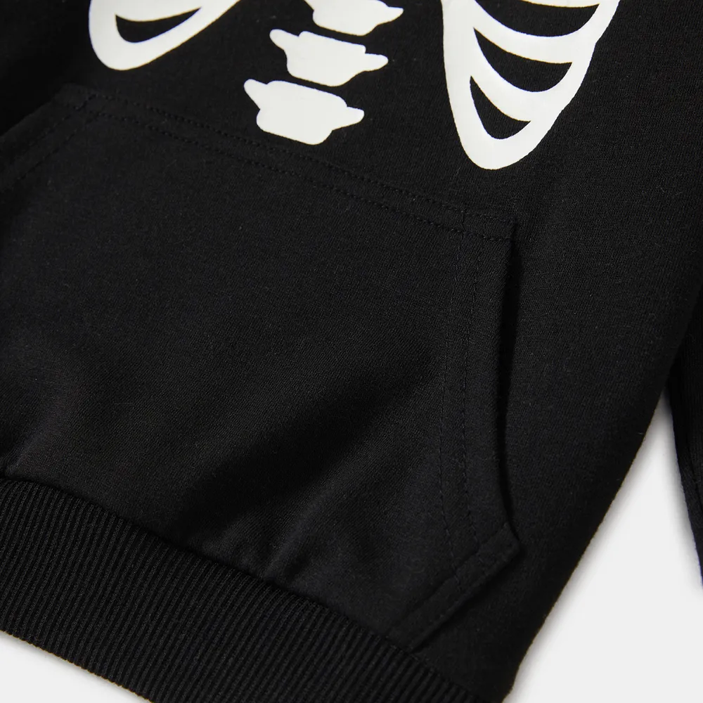 Halloween Glow In The Dark Skeleton Print Black Family Matching Long-sleeve Hoodies big image 10