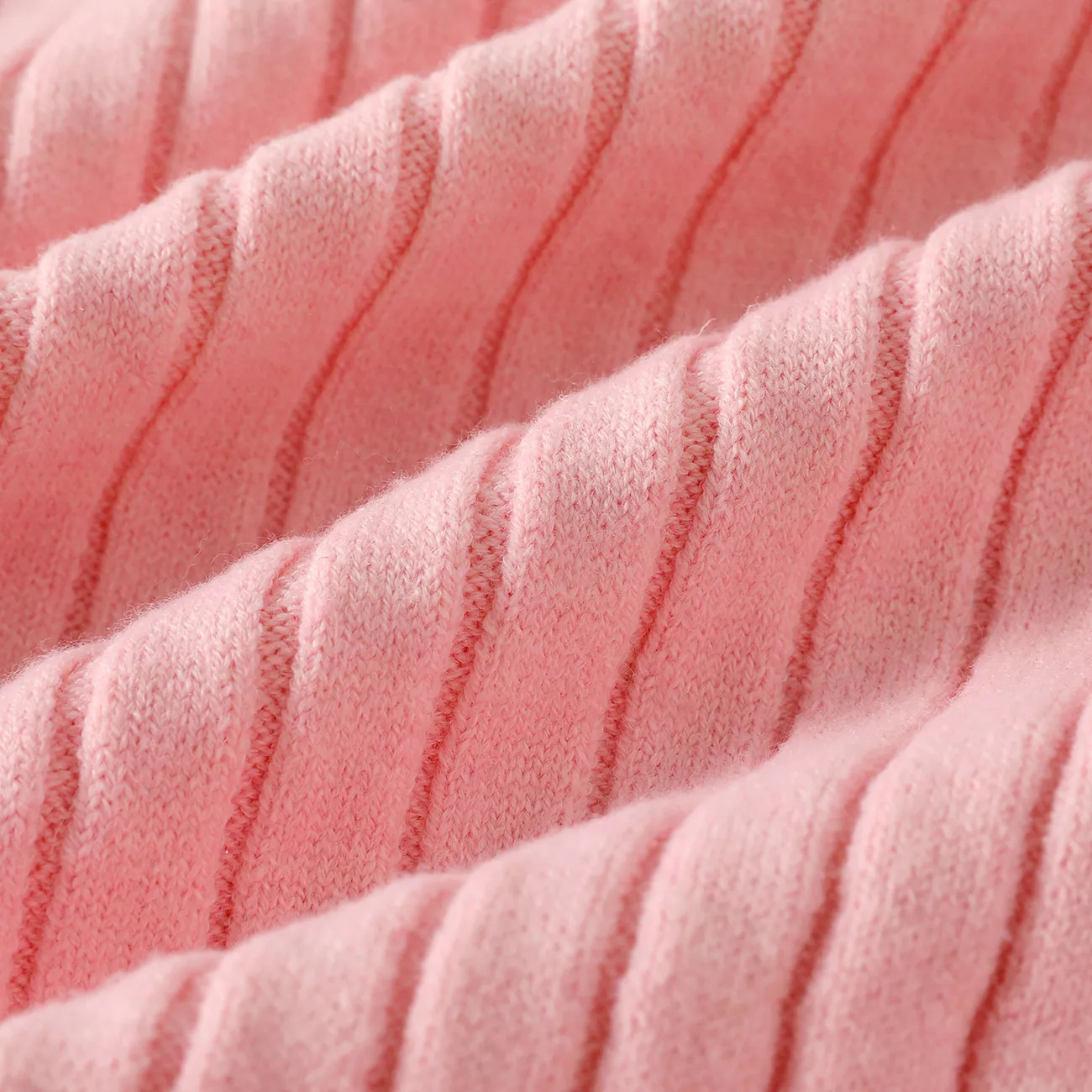 Kid Girl Solid Color Ribbed Turtleneck Sweater Pink big image 1