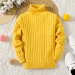 Kid Girl Solid Color Ribbed Turtleneck Sweater  image 6