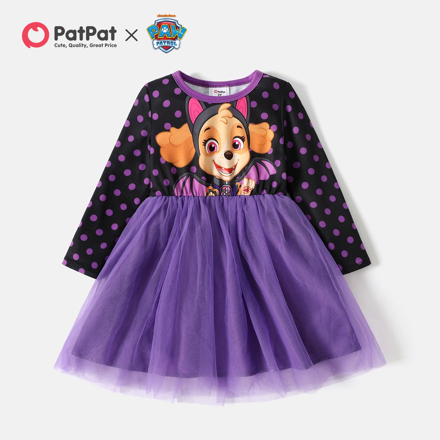 Paw Patrol Toddler Girl Halloween Polka dots Mesh Splice Long-sleeve Dress