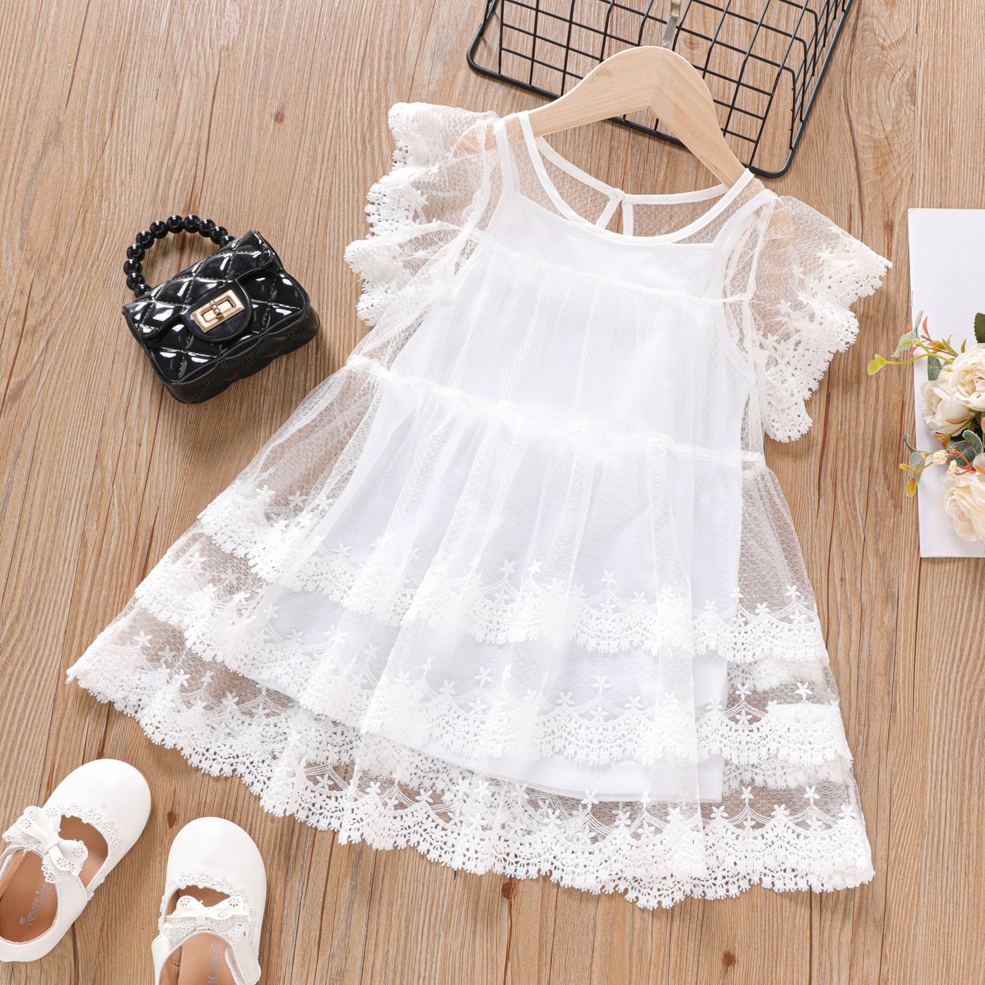 

Dress Like Wind Toddler Girl 2pcs Lace Decor Short-sleeve White Dress Set