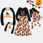Halloween Family Matching Long-sleeve Letter & Pumpkin Lantern Print Spliced Dresses and Raglan-sleeve T-shirts Sets  image 2