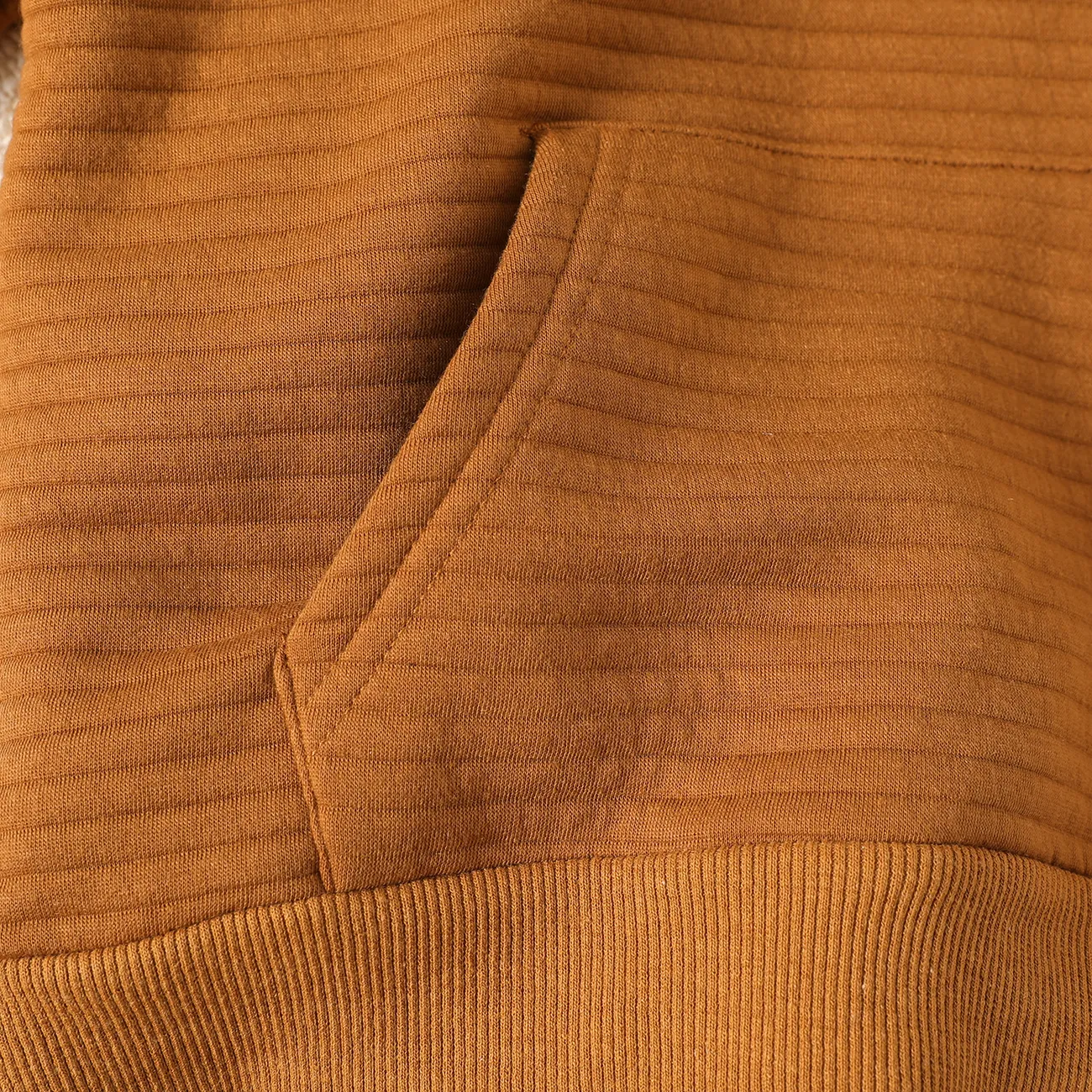 Kid Boy Solid Color Pocket Design Textured Hoodie Sweatshirt Brown big image 1