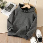 Kid Boy Solid Color Pocket Design Textured Hoodie Sweatshirt Grey