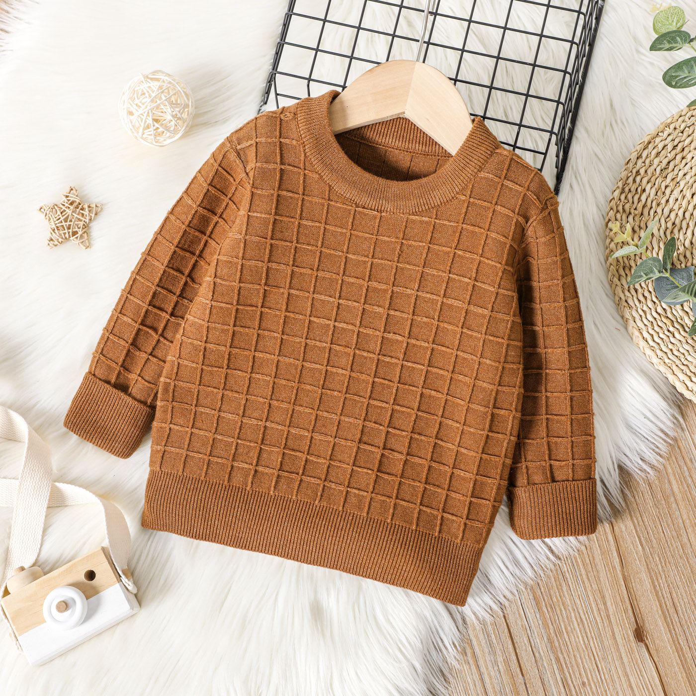 

Toddler Boy Basic Textured Brown Knit Sweater