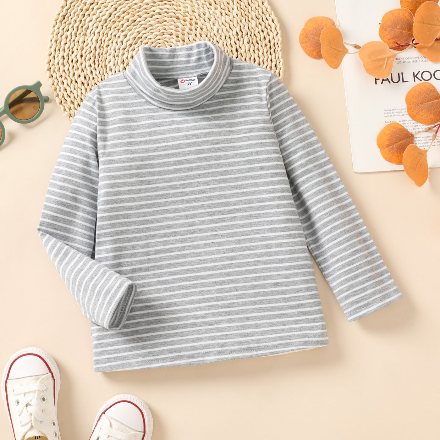 

Toddler Girl Stripe Stand Collar Long-sleeve Tee