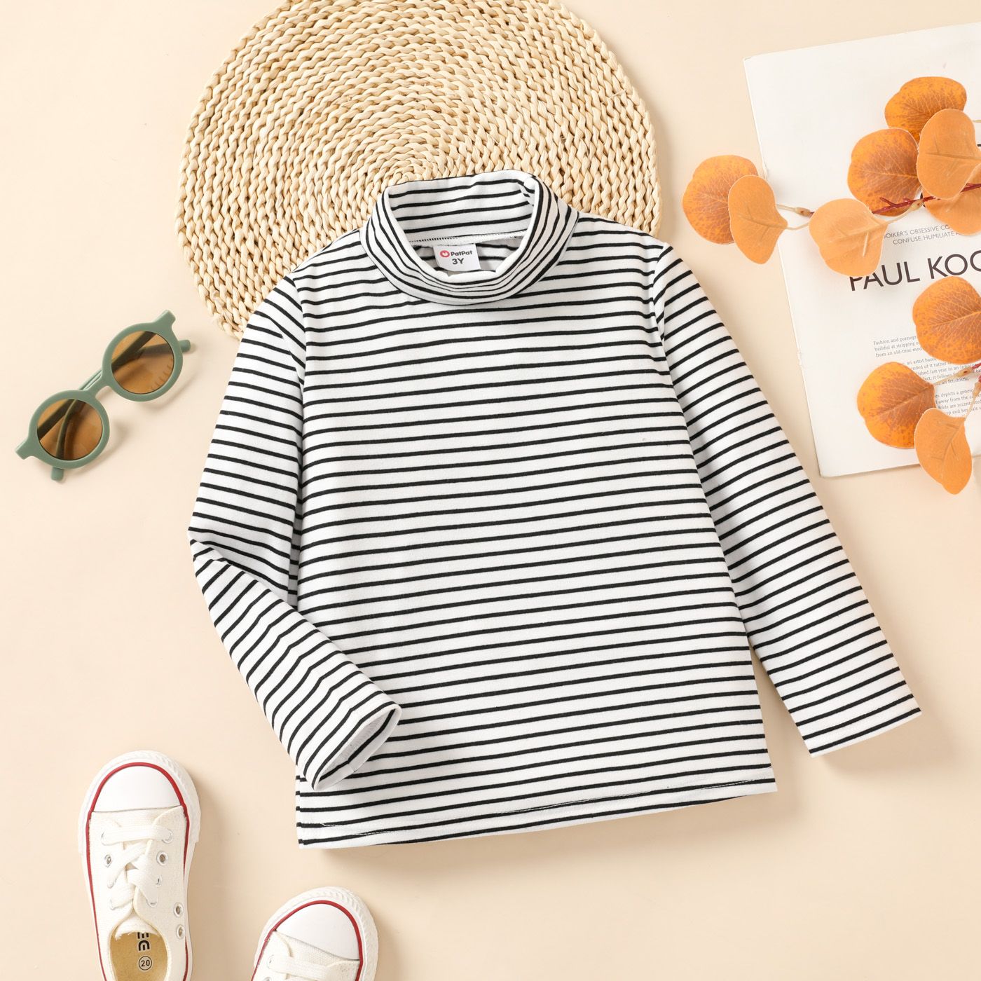 

Toddler Girl Stripe Stand Collar Long-sleeve Tee