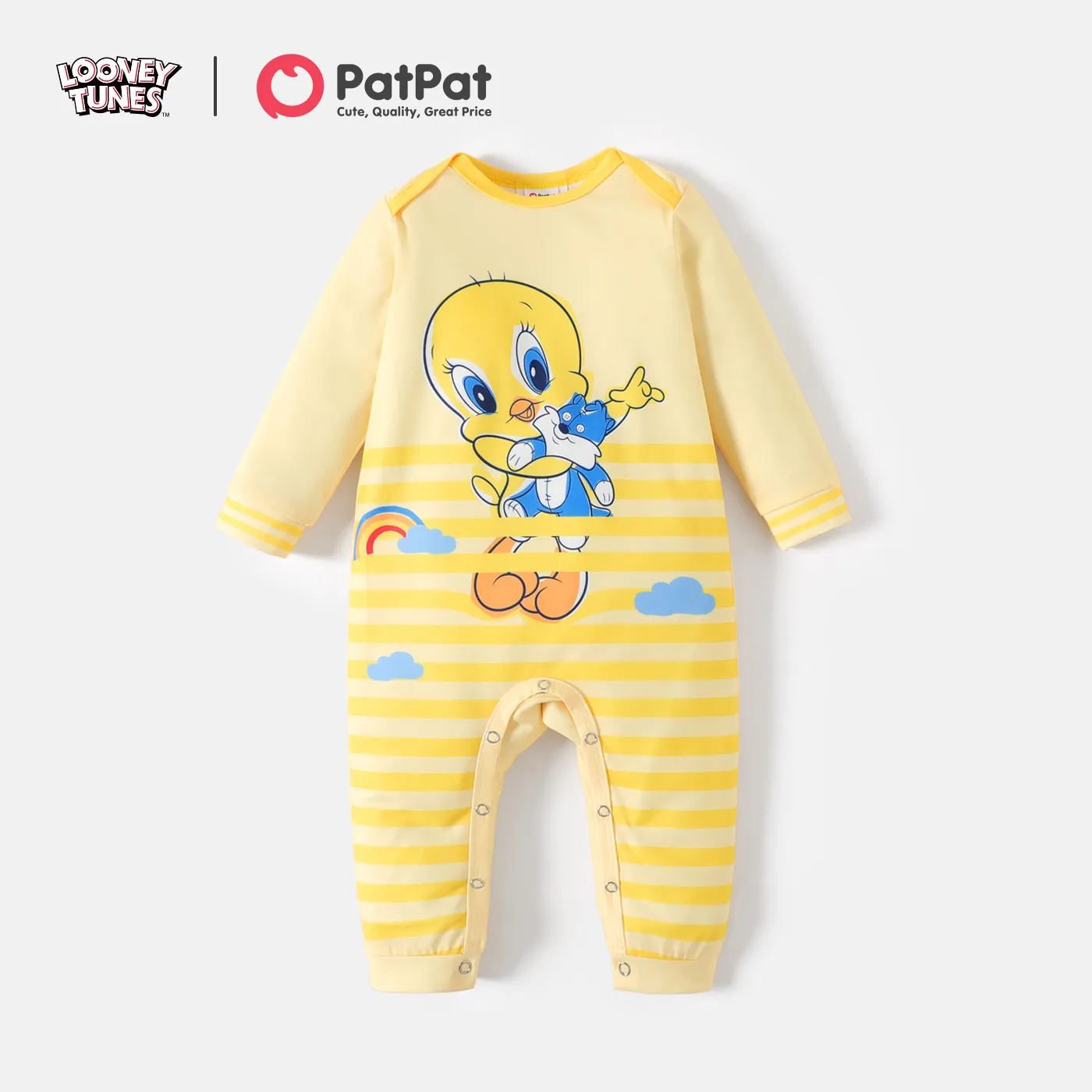 Looney Tunes Baby Boy/Girl Long-sleeve Graphic Striped Jumpsuit Yellow