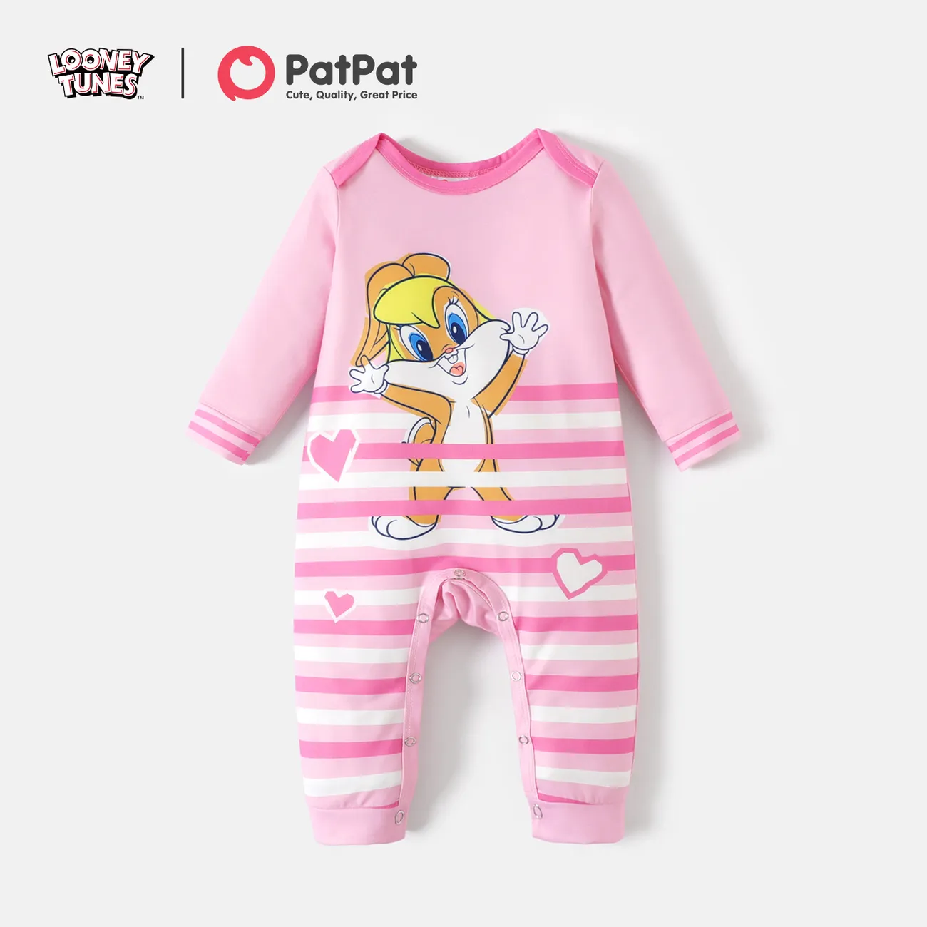 Looney Tunes Baby Boy/Girl Long-sleeve Graphic Striped Jumpsuit Pink big image 1