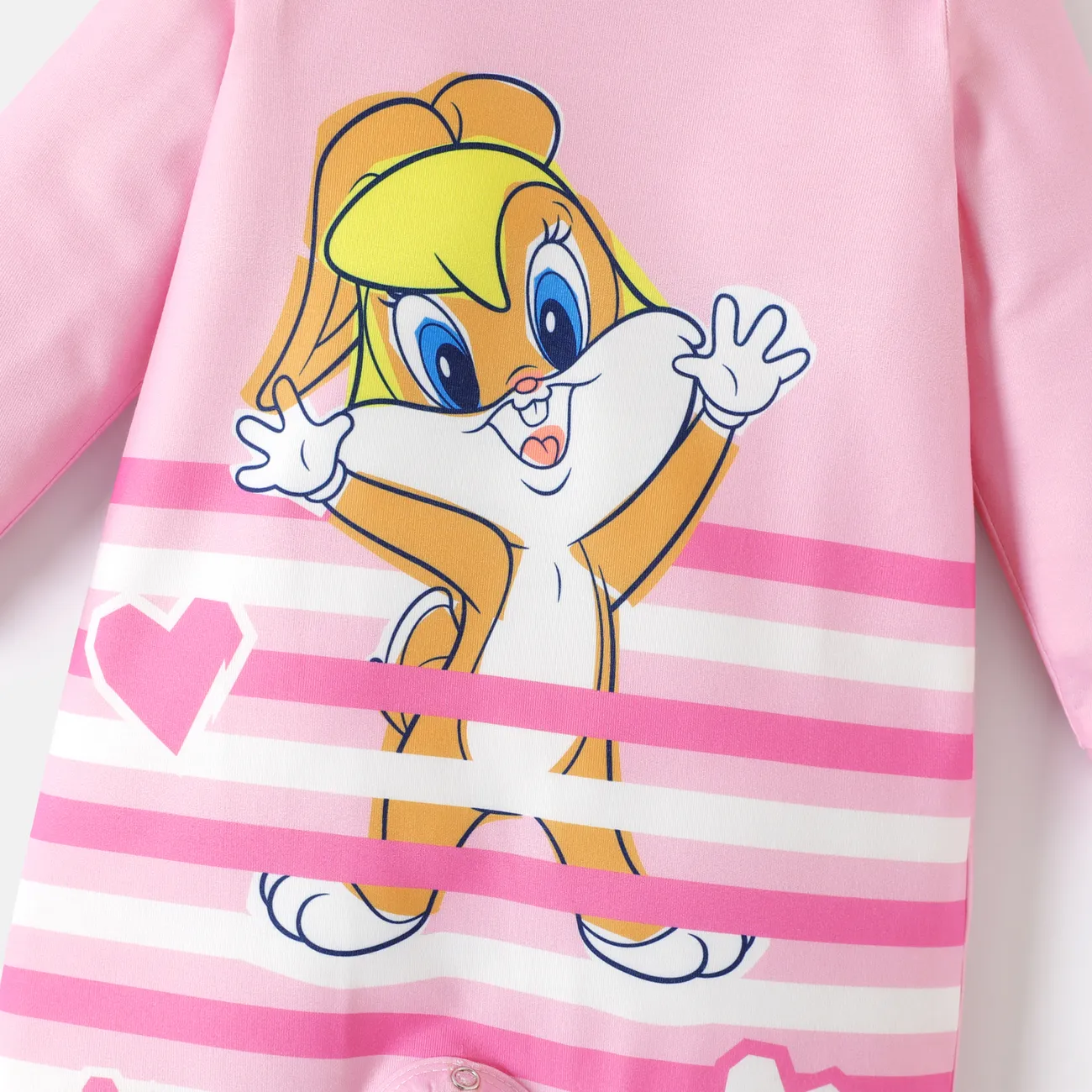 Looney Tunes Baby Boy/Girl Long-sleeve Graphic Striped Jumpsuit Pink big image 1