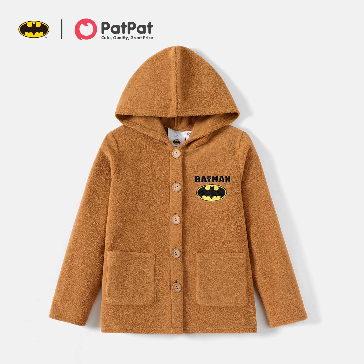

Justice League Kid Boy/Girl Letter Embroidered Fleece Button Design Hooded Coat