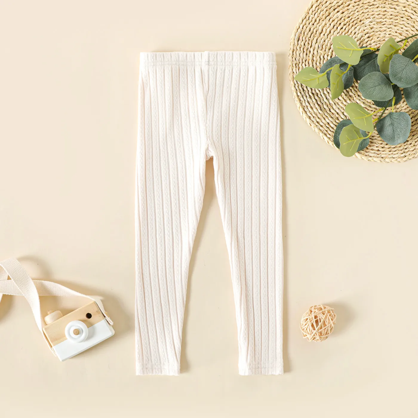 Toddler Girl Basic Solid Color Textured Jacquard Leggings Apricot