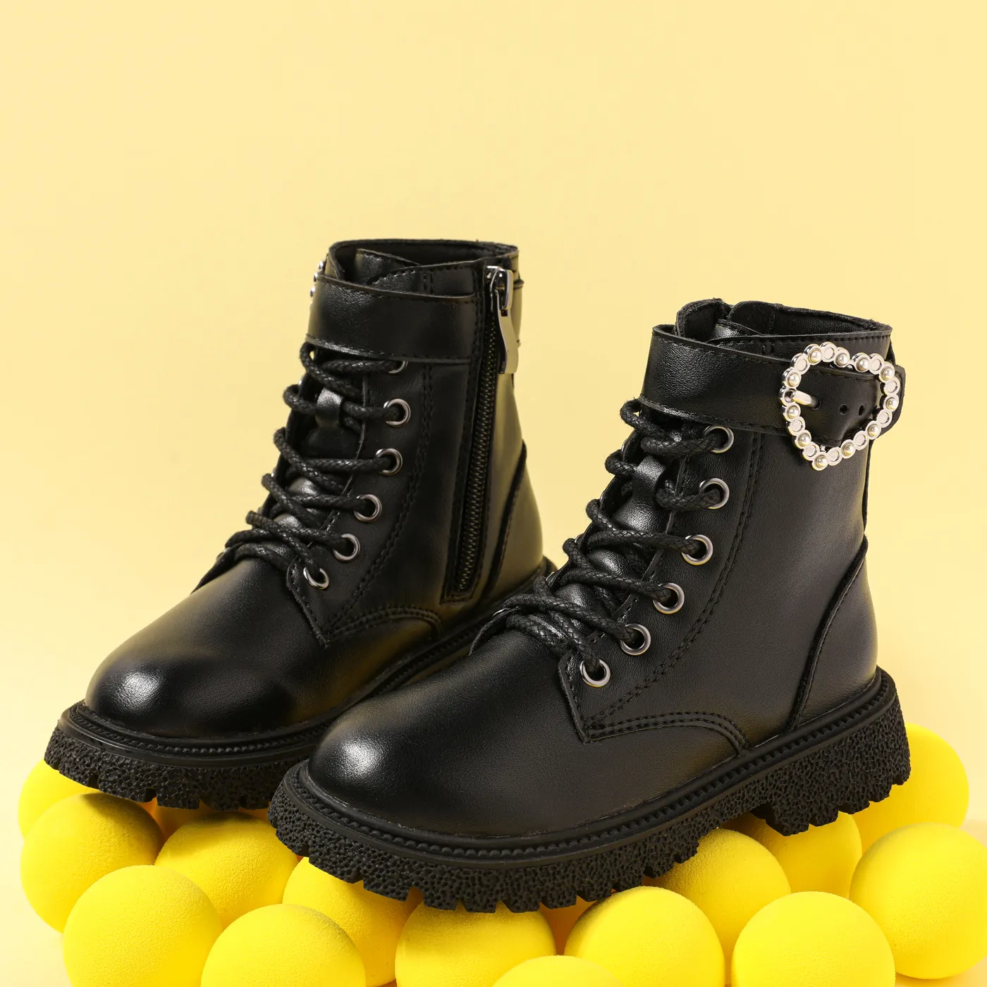 Criança Menina Casual Forma de coração Botas Preto big image 1