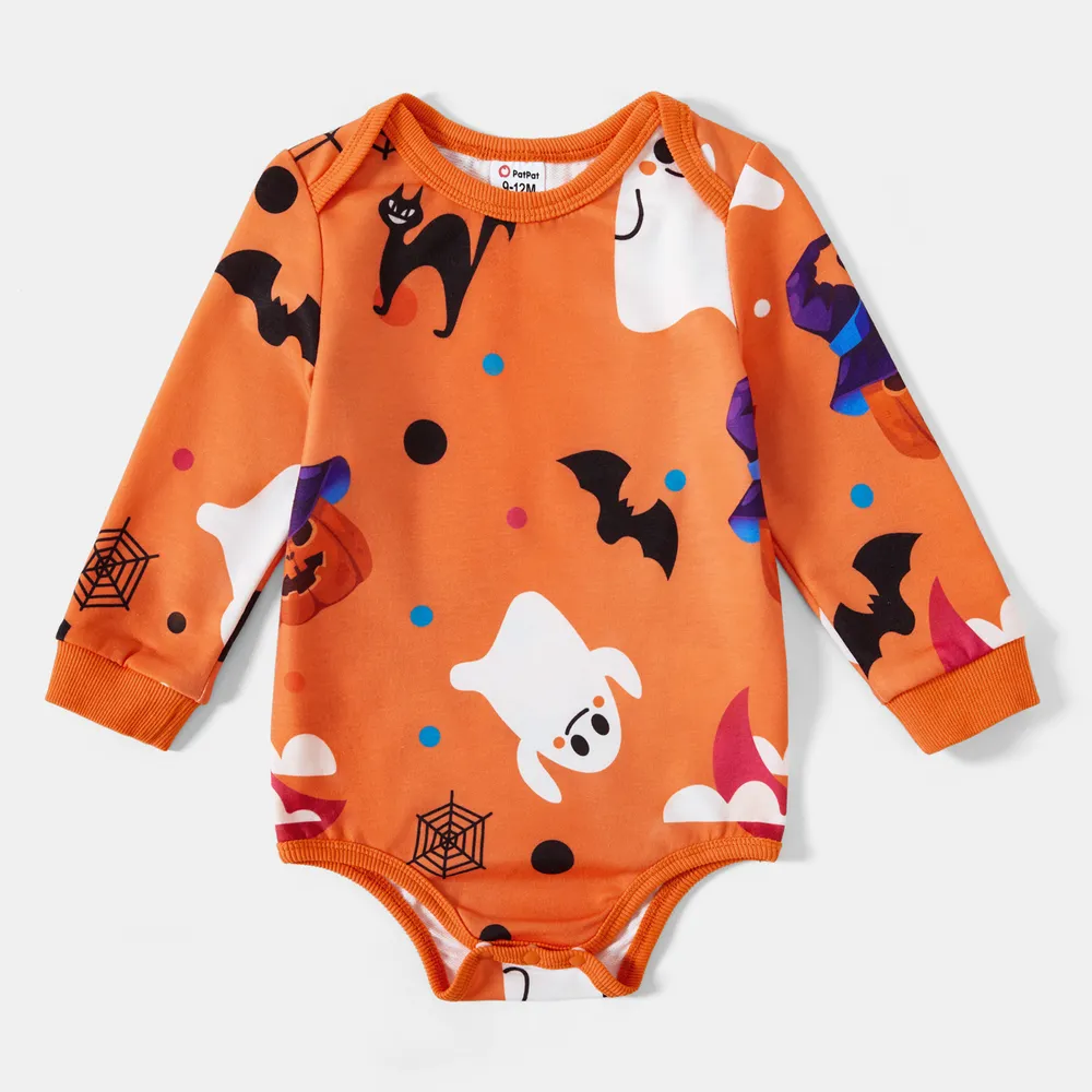 Halloween Allover Ghost Print Orange Long-sleeve Sweatshirts for Mom and Me big image 1