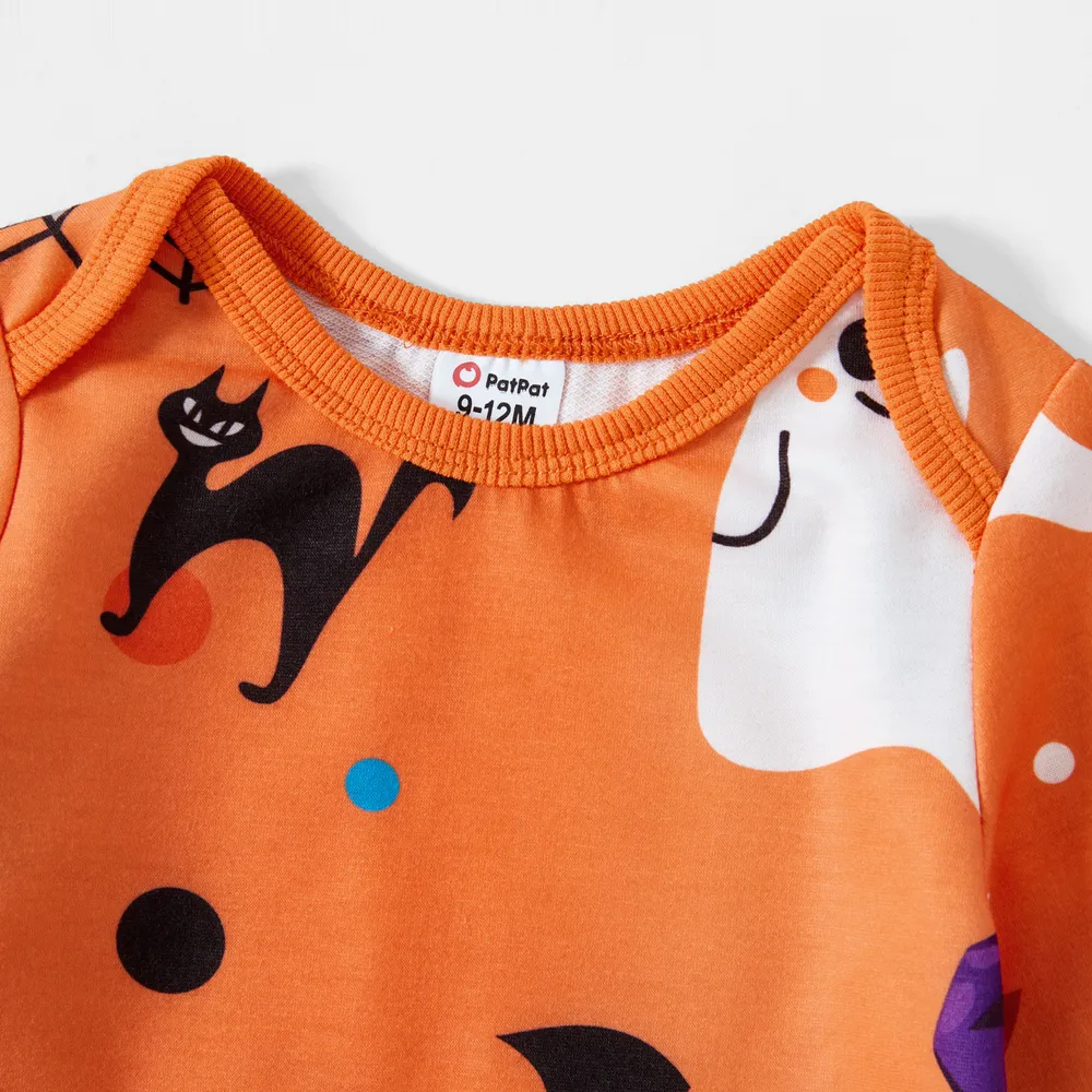 Halloween Allover Ghost Print Orange Long-sleeve Sweatshirts for Mom and Me  big image 4