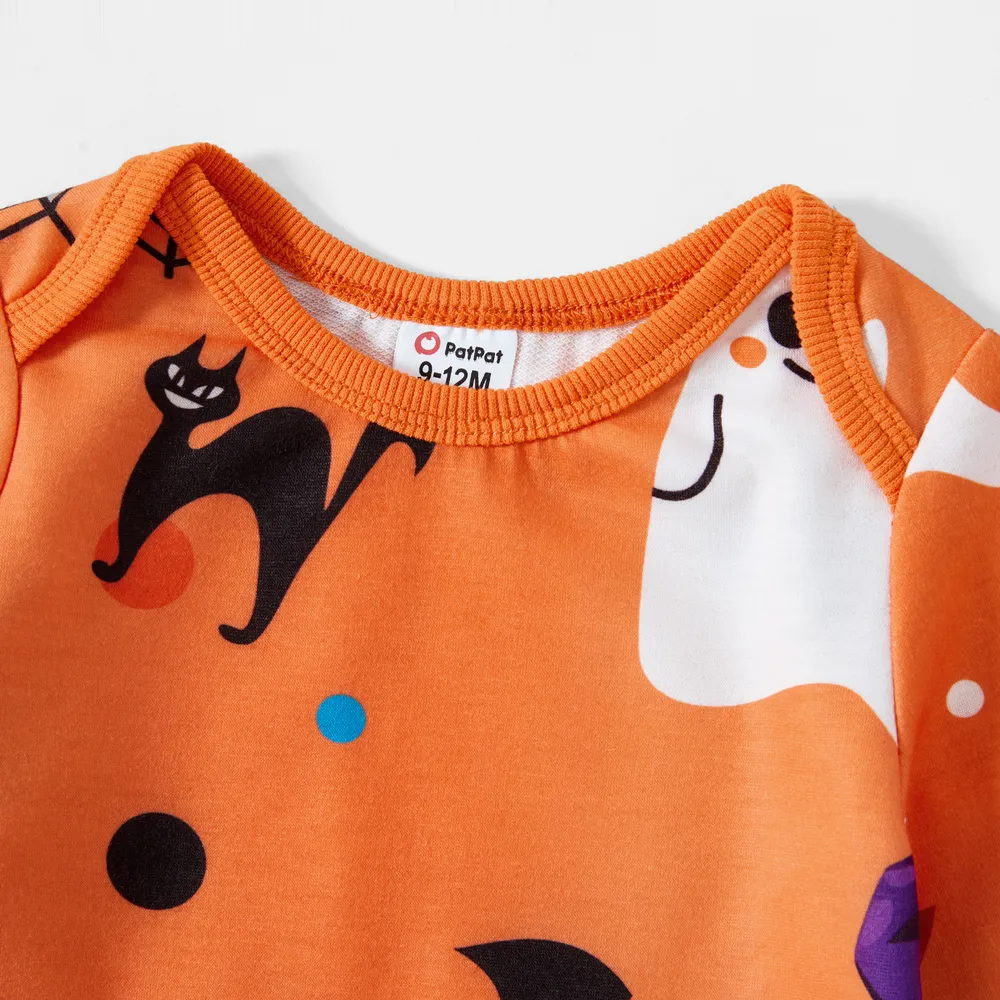 Halloween Allover Ghost Print Orange Long-sleeve Sweatshirts for Mom and Me big image 4