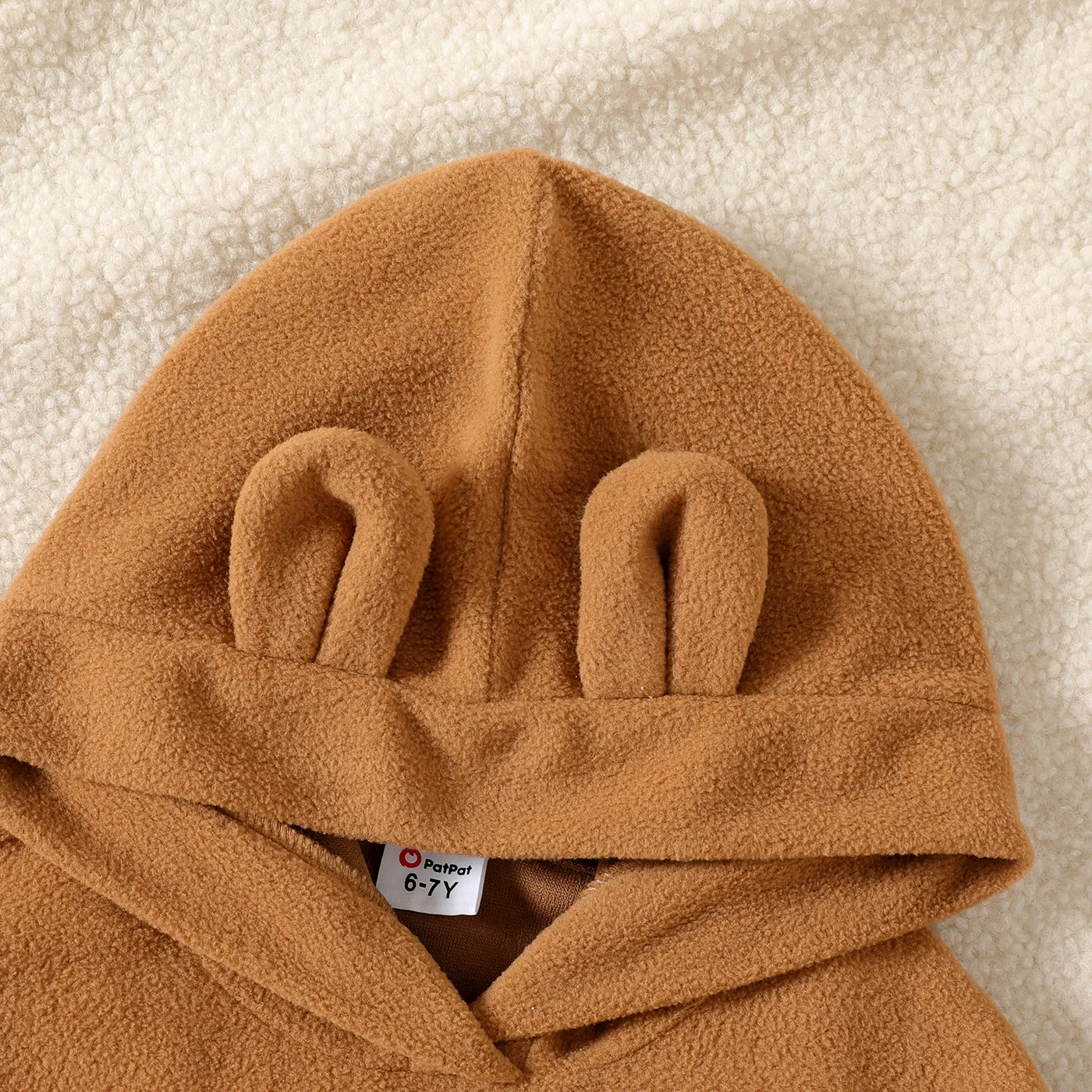 2pcs Kid Girl Ear Design Polar fleece Hoodie Sweatshirt amd Colorblock Splice Leggings Set Brown image 4