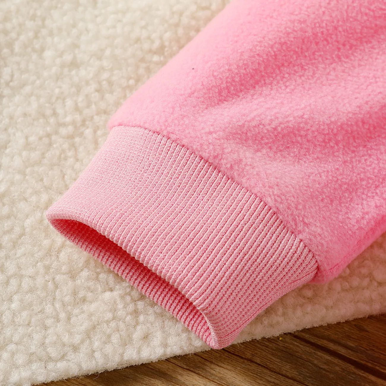 2pcs Kid Girl Ear Design Polar fleece Hoodie Sweatshirt amd Colorblock Splice Leggings Set Pink big image 1