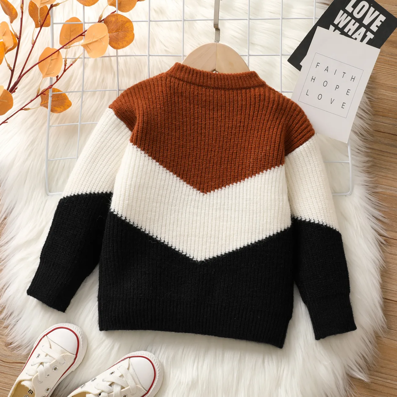 Toddler Boy/Girl Casual Colorblock Knit Sweater Multi-color big image 1