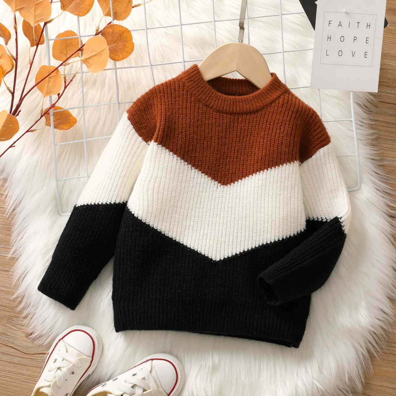 Toddler Boy/Girl Casual Colorblock Knit Sweater Multi-color big image 1