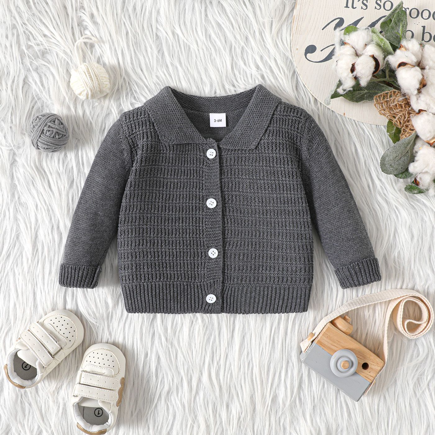 

Baby Boy/Girl Solid Knitted Long-sleeve Button Front Cardigan Sweater