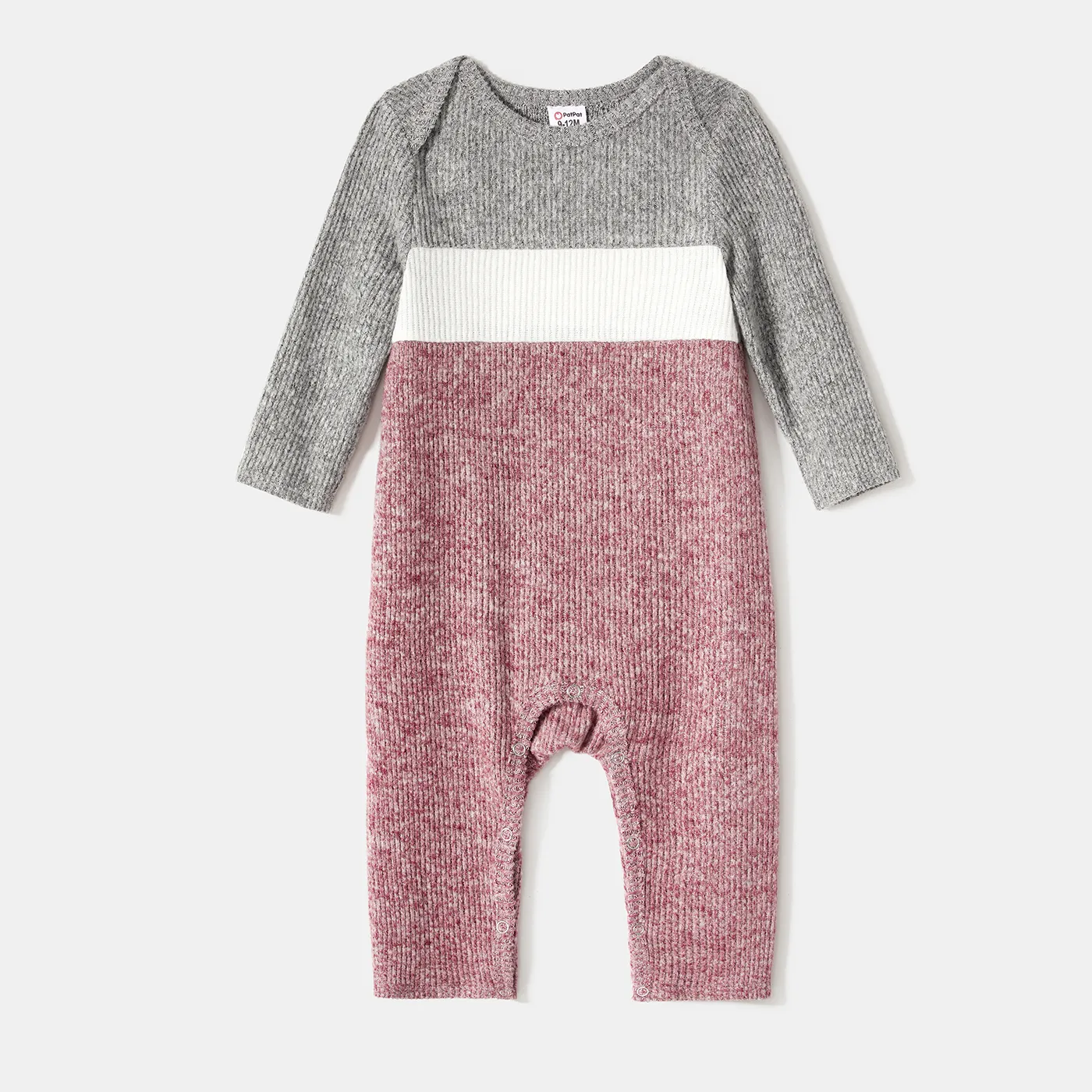 Family Matching Long-sleeve Colorblock Rib Knit Belted Dresses and Pullover Sets ColorBlock big image 1
