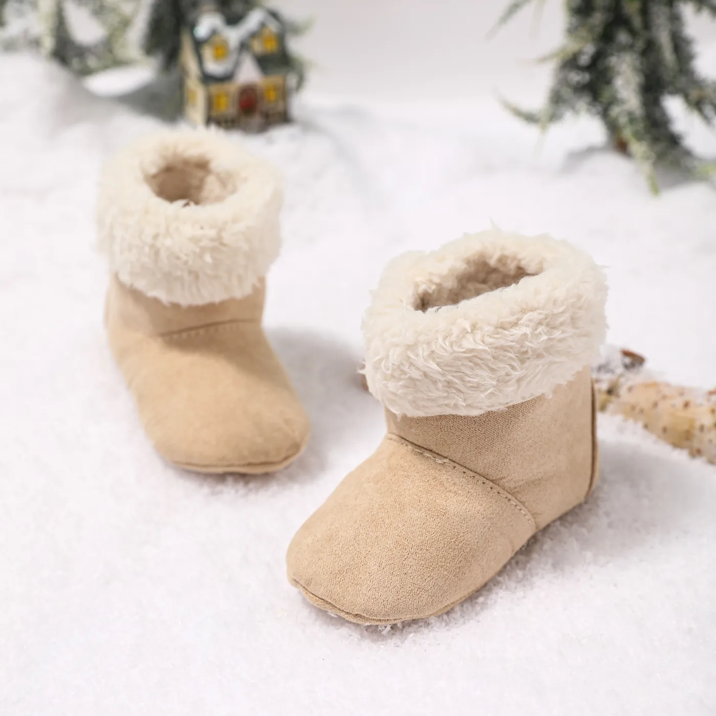 Baby / Toddler Solid Color Slip-on Fleece-lining Prewalker Shoes Apricot big image 1