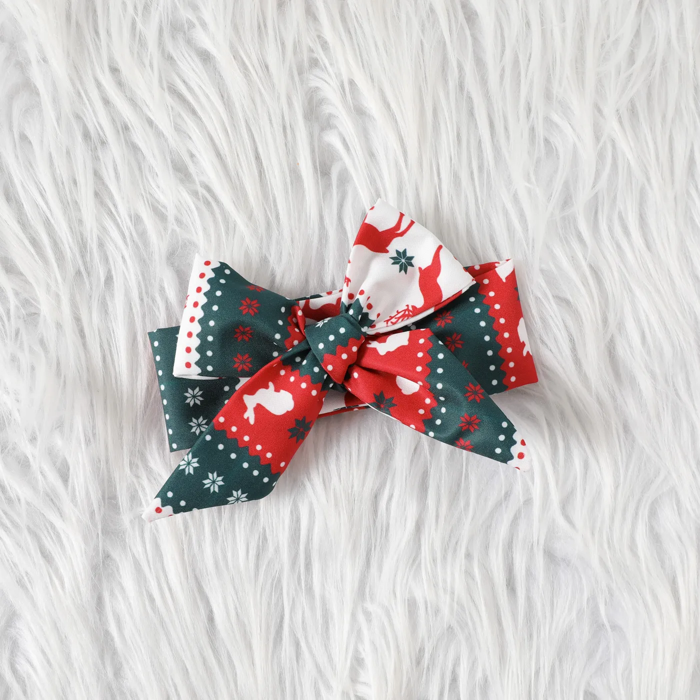 Christmas 2pcs Baby Girl Frill Off Shoulder Bell-sleeve Solid Spliced Print Dress with Headband Set  image 5