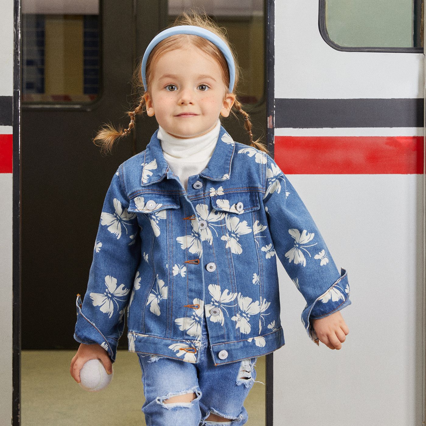 

Toddler Boy/Girl Trendy Denim Lapel Collar Floral Print Jacket