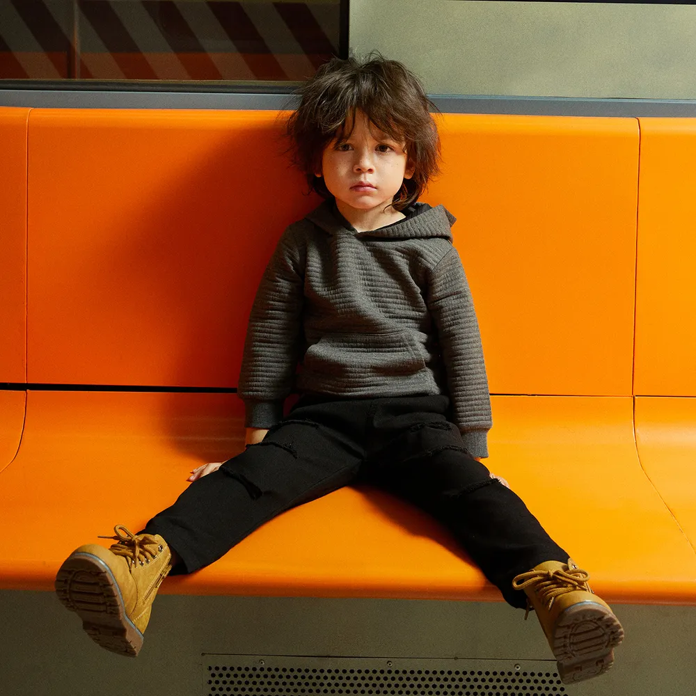 Toddler Boy/Girl Solid Color Textured Hoodie Sweatshirt big image 6