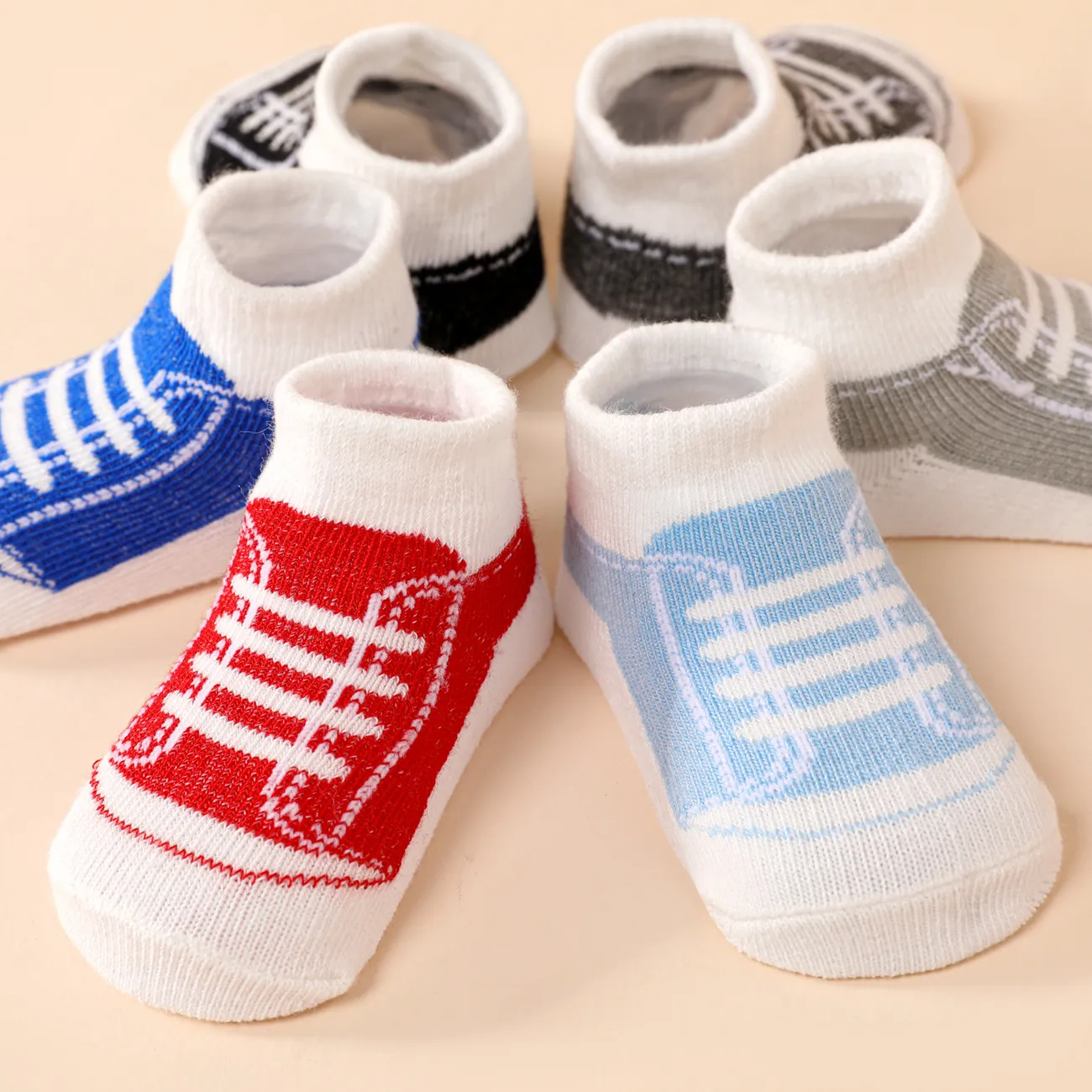 6 pares de meias padrão de sapatos de bebê Multicolorido big image 1