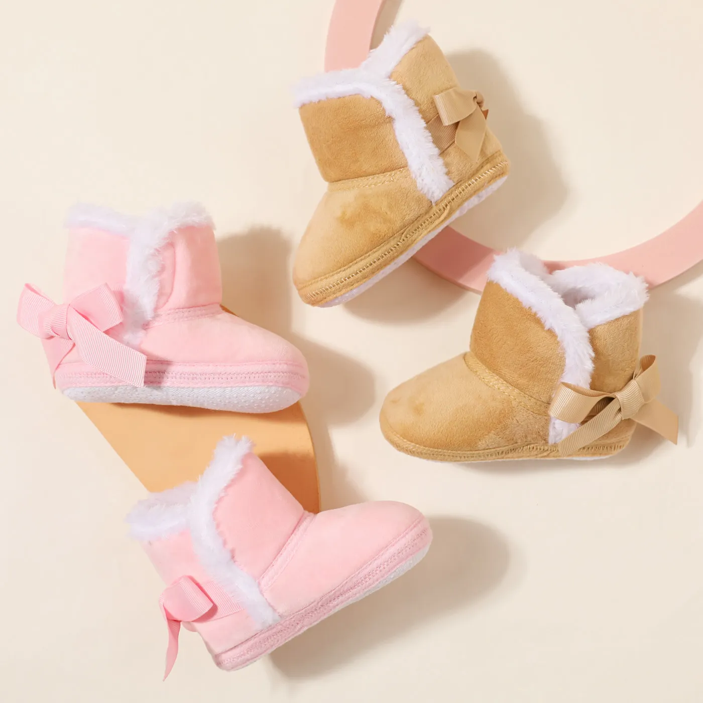 Baby / Toddler Solid Color Tie Back Breathable Fleece-lining Prewalker Shoes  image 4
