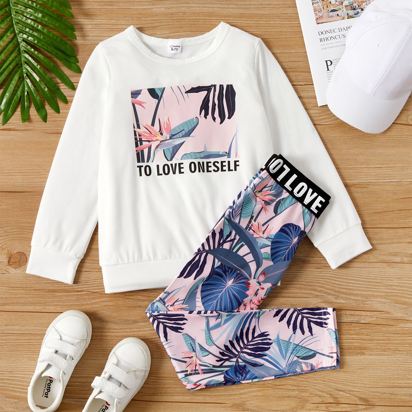 

2pcs Kid Girl Letter Floral Print Long-sleeve Tee and Elasticized Leggings Set