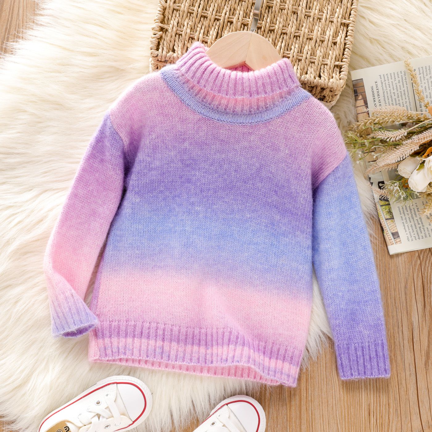 

Toddler Girl Sweet Gradient Color Turtleneck Knit Sweater