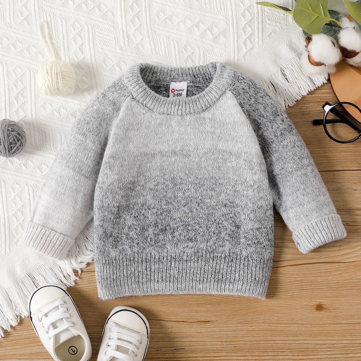 Baby Boy/Girl Long-sleeve Ombre Knitted Pullover Sweater