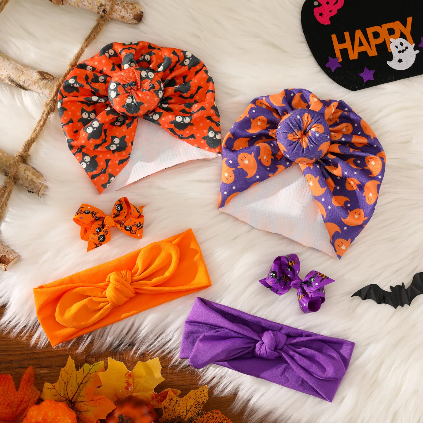 3-pack Halloween Turban Hat & Headband & Hair Clip (Pattern Position Random)