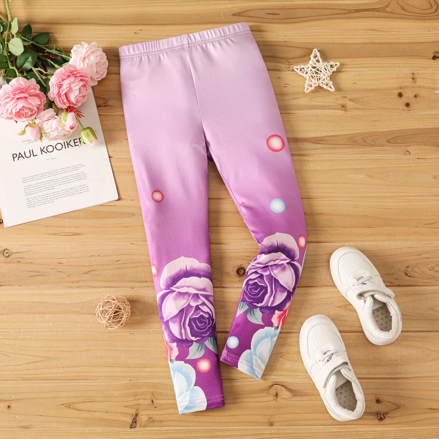 

Kid Girl Floral Print Elasticized Leggings