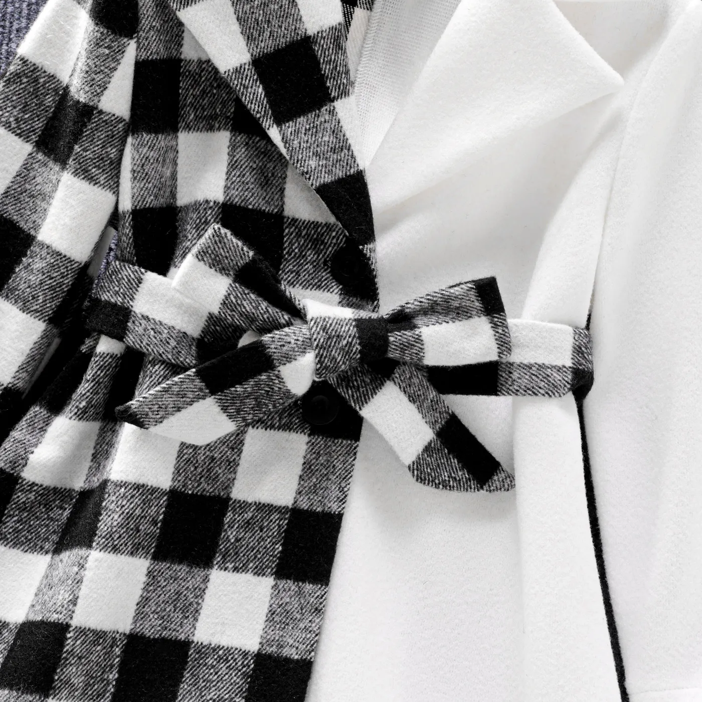 Toddler Girl Plaid Splice Colorblock Lapel Collar Belted Coat  image 4