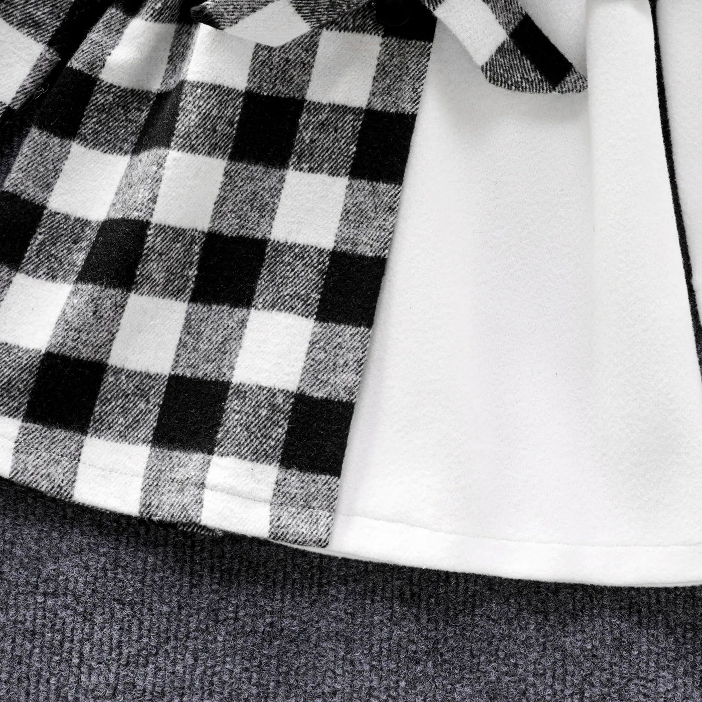 Toddler Girl Plaid Splice Colorblock Lapel Collar Belted Coat  image 3