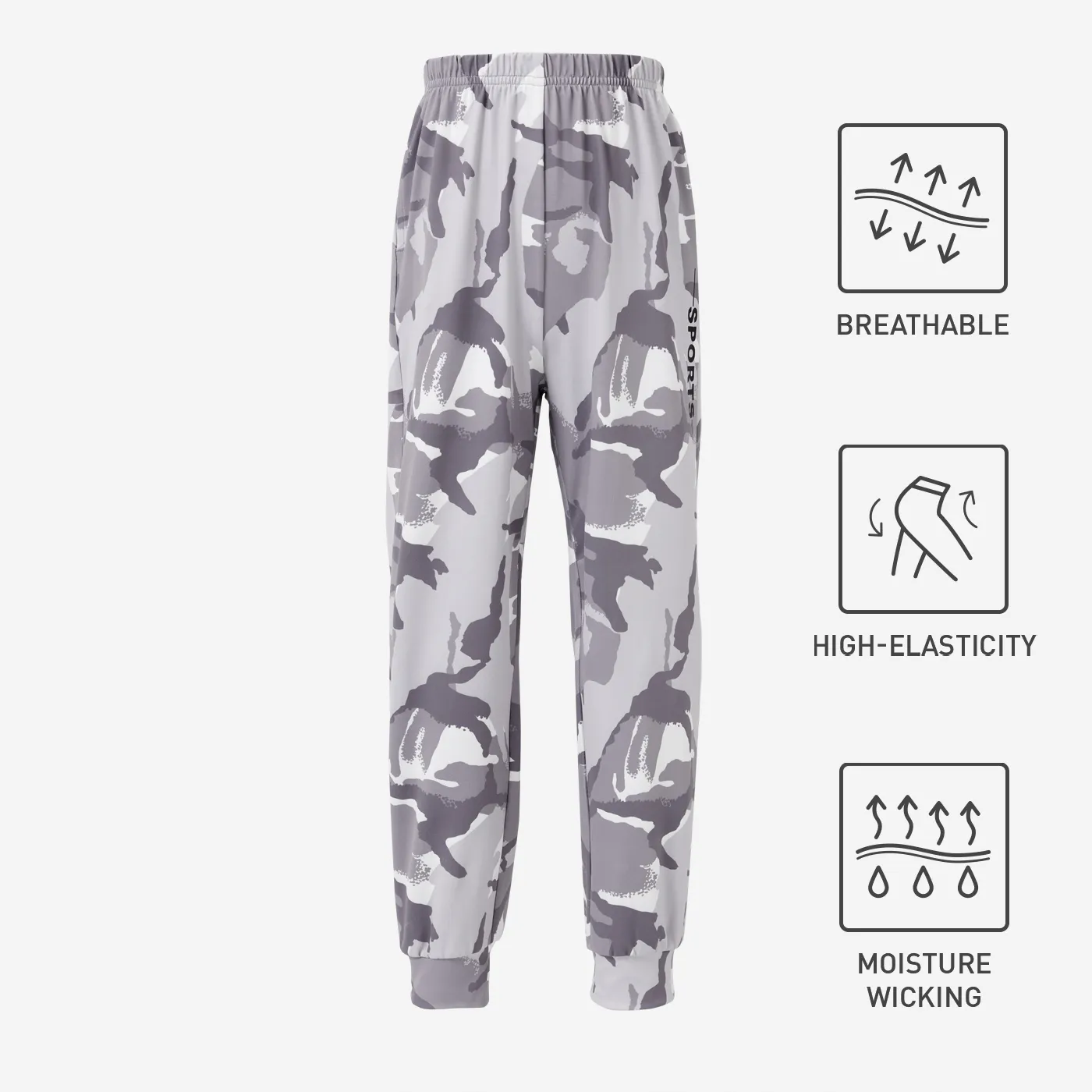 Activewear Kid Boy Camouflage Print Breathable Elasticized Pants Light Grey