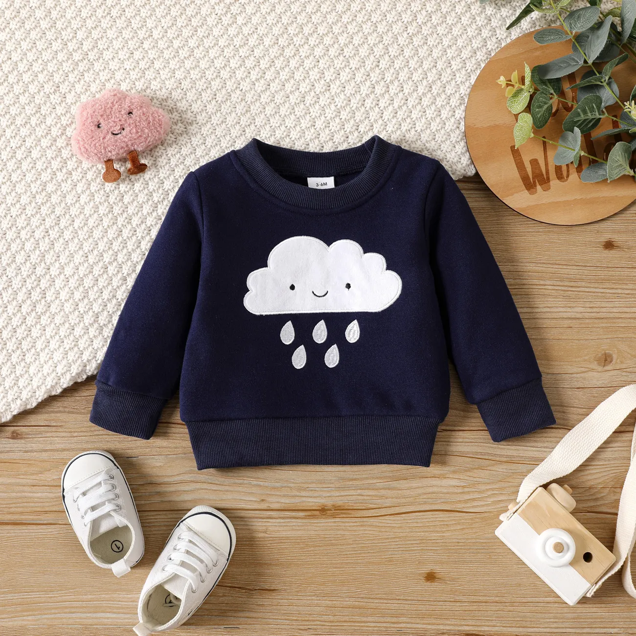 Baby Boy/Girl Cloud Embroidered Long-sleeve Pullover Sweatshirt Tibetanblue big image 1